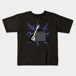 Electric guitar with amp and lightning Kids T-Shirt